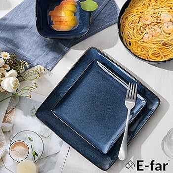 Amazon.com: E-far Square Plates and Bowls Sets, 12-Piece